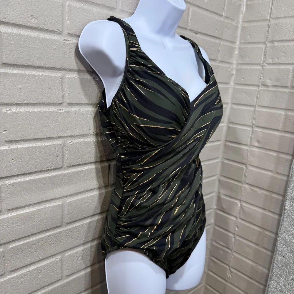 Miraclesuit Seabra Oceanus Shaping Swimsuit Olivetta Zebra Ruched NWOT Sz16 Boho